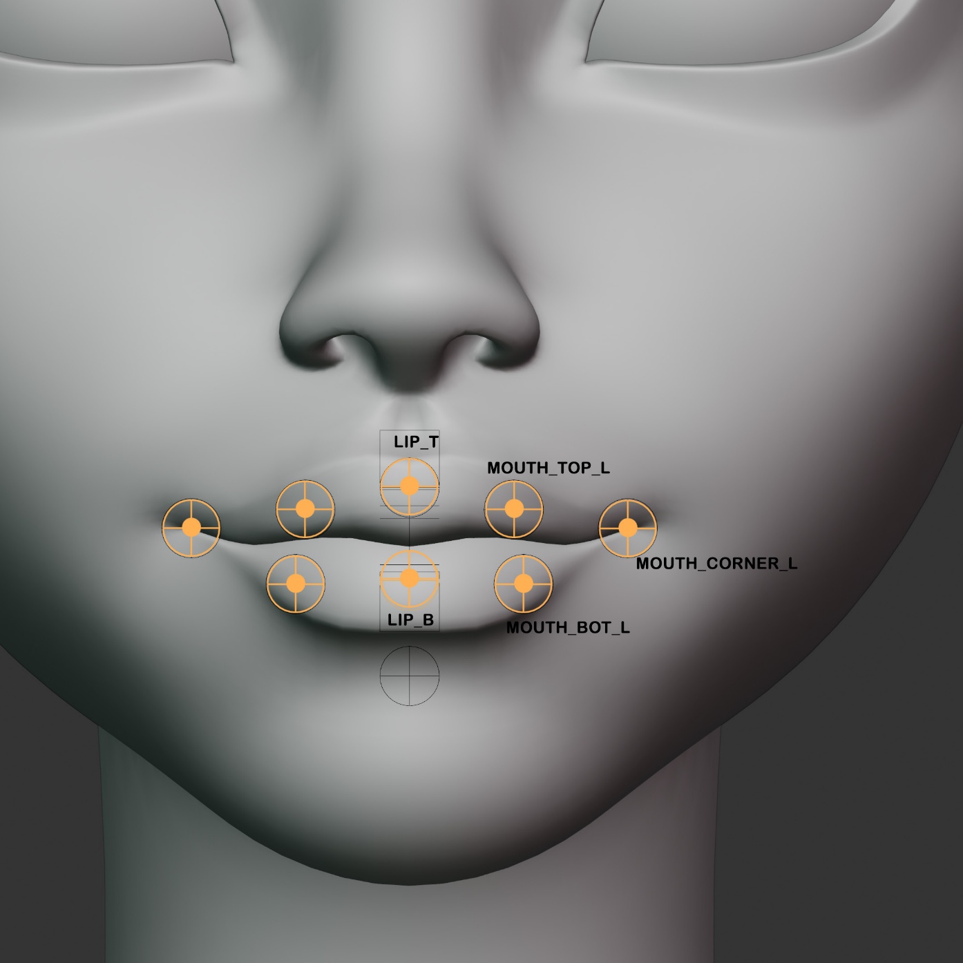 Lip contour markers around a character's mouth