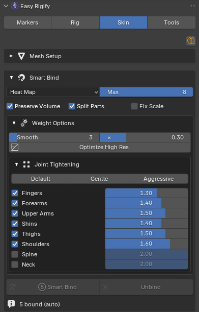 Smart Bind button and bound-mesh status line