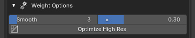 Weight Options panel with Smooth iterations and Smooth Factor sliders