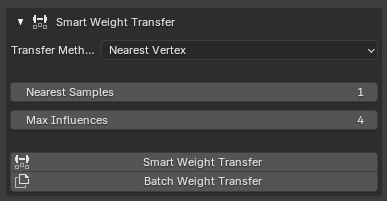 Smart Weight Transfer panel with Transfer Method dropdown and Batch Transfer button